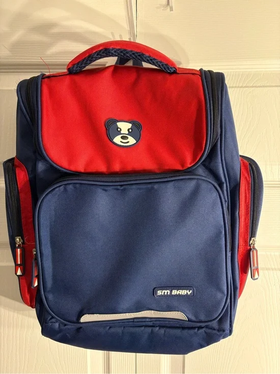 🎒 SM Baby Orthopedic School Backpack | Kids Waterproof Blue & Red Bag (B1)