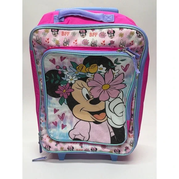 Disney Minnie‎ Mouse Kids Rolling Suitcase Pink Purple Floral BFF Travel Bag