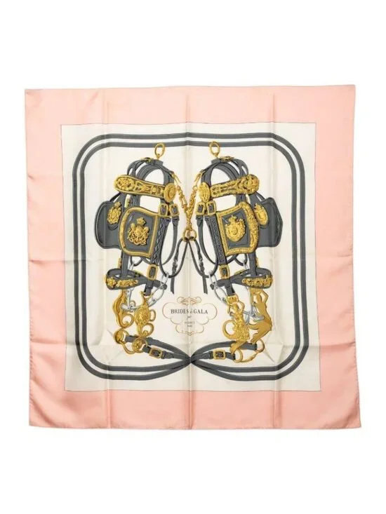 Hermes Carre 90 Brides de Gala Ceremony Bridle Scarf Large Pink Multicolor Silk