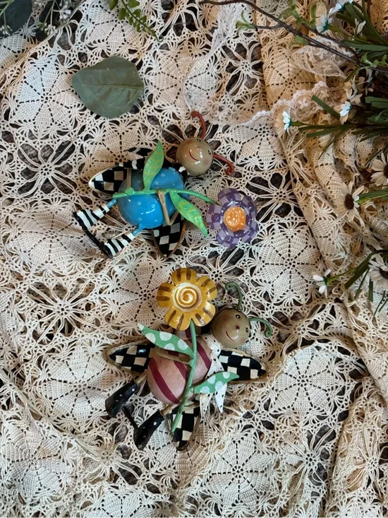 MacKenzie-Childs Blue and Yellow Whimsical Bee Garden Decor