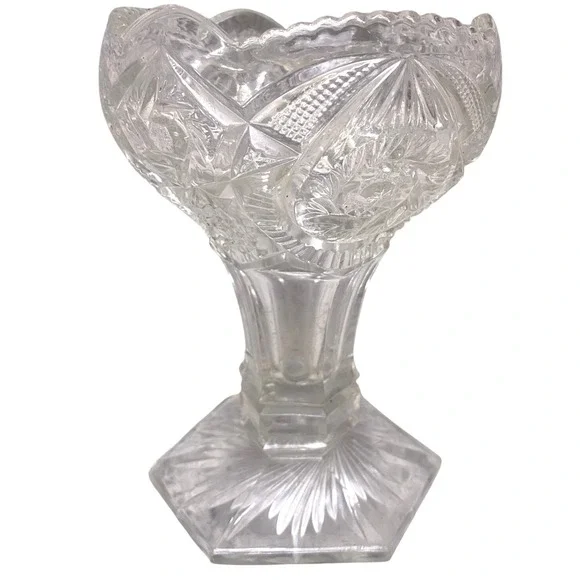 Vintage Cut‎ Crystal Candy Dish Compote Pedestal Bowl Clear Glass Decor