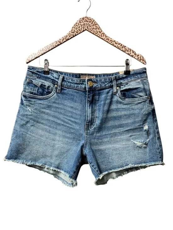 Kut From the Kloth Jane Long Shorts Cutoff Denim Jorts Raw Hem Blue 12 NEW NWT