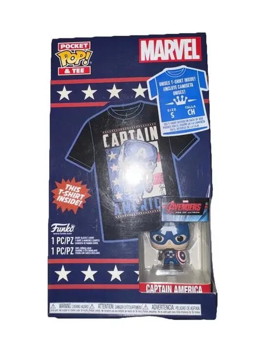 Marvel’s Captain America- Pocket POP/T-Shirt (Small) Bundle - FUNKO POP! MINIS