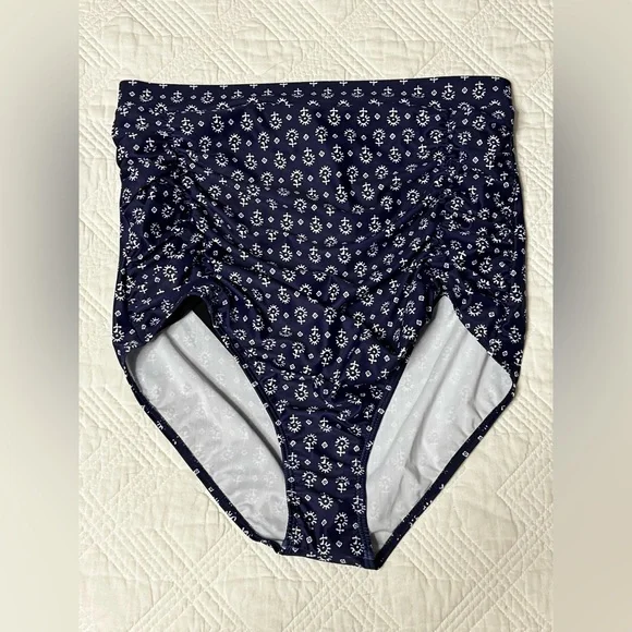 COCOSHIP NWOT Dark Blue Floral High Waisted Ruched Front Swim Bottoms XXXL