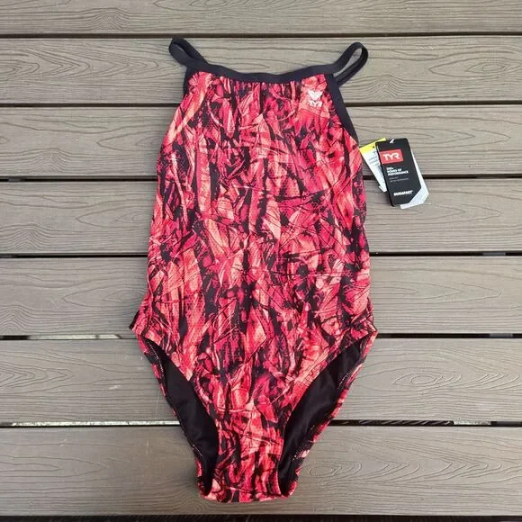 TYR Women's Sagano Red/black 1 Pc Swimsuit, DiamondFit, SZ 34 NEW