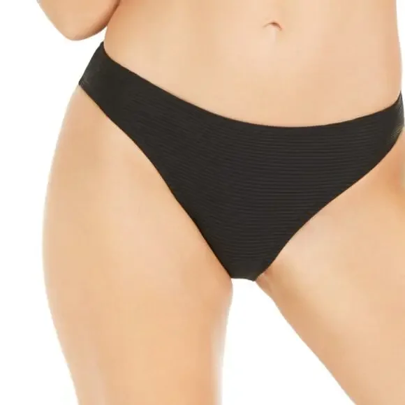 Hula Honey BLACK Rib Hipster Bikini Swim Bottom Sm