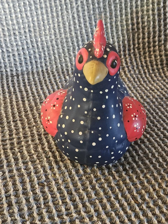 Polka Dot Ceramic Bird Accent - Navy and Red