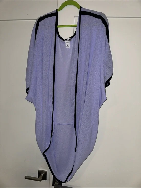 Lilac Open-Front Women's Kimono with Black Trim, or Swimsuit cover up, orSize:2X