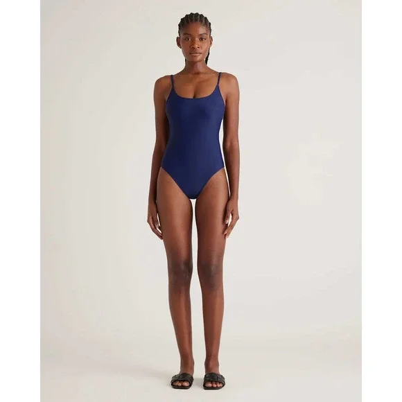 Quince Italian Cami One-Piece Swimsuit Navy Blue Recycled Polyamide Size S NEW