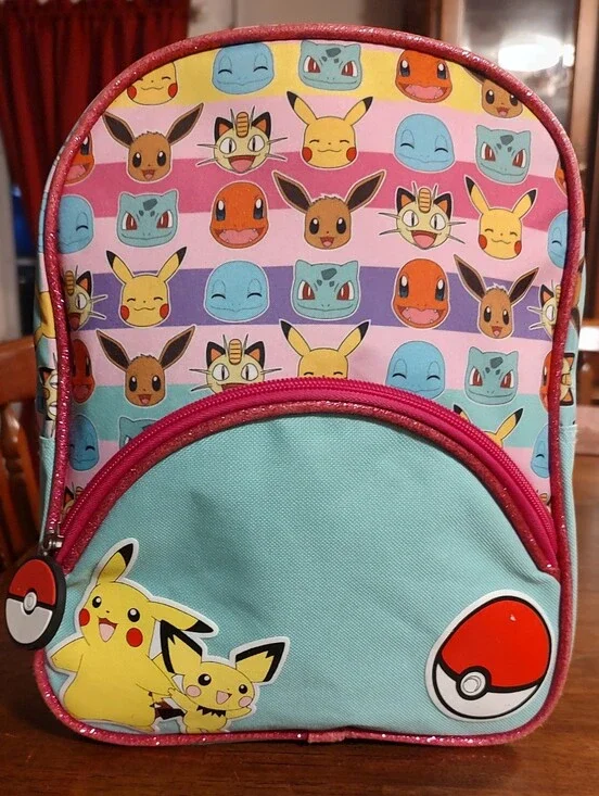 Pokemon Pink, Teal & Yellow Kids Backpack with Character Faces