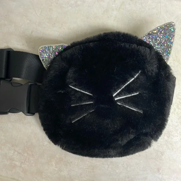Target Black Furry Cat Face Adjustable Fanny Pack or Cross Body Bag Halloween