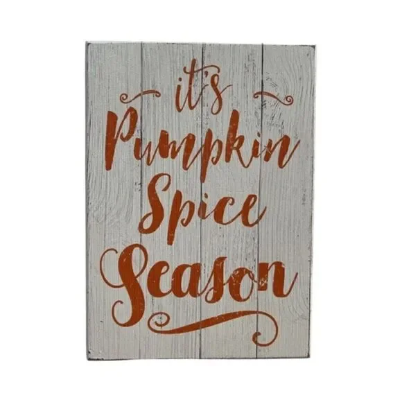Pumpkin Spice Season Whitewashed Distressed Wood Sign Quill to Paper NWT