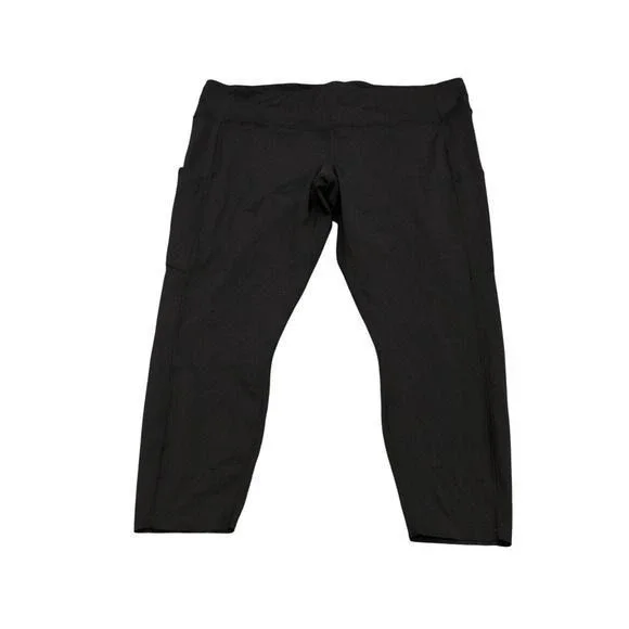 Lululemon Fast and Free Crop Leggings Womens 20 Black High Rise Pocket Nulux