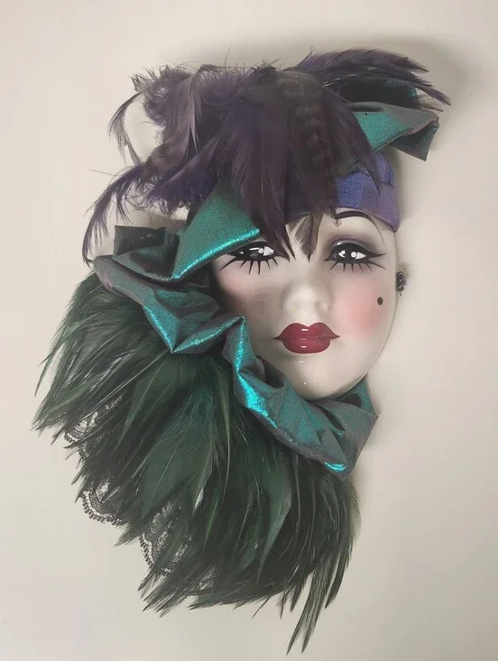 Signed & Numbered Lady Face Mask Wall Hanging Decor Feather 10