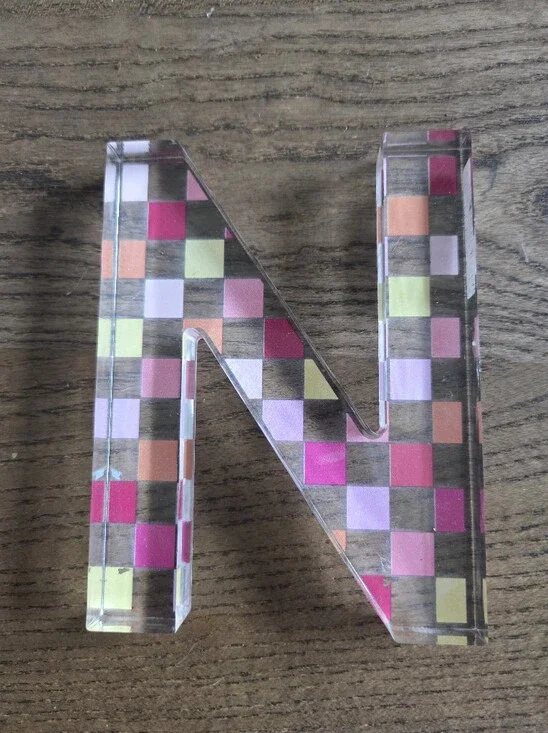 Decorative Acrylic Letter N with Multicolor Checker Pattern