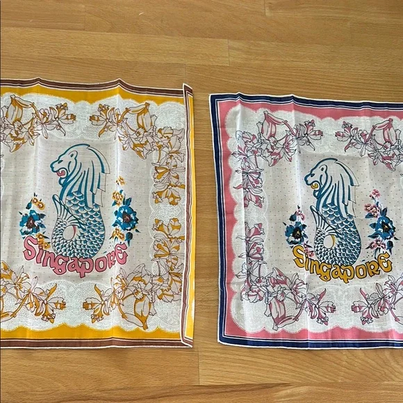 Vintage Singapore Lion Head Scarf Set of 2