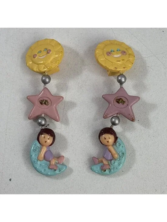 Vintage Bluebird Polly Pocket Star Dream Dangly Clip On Earrings 1991