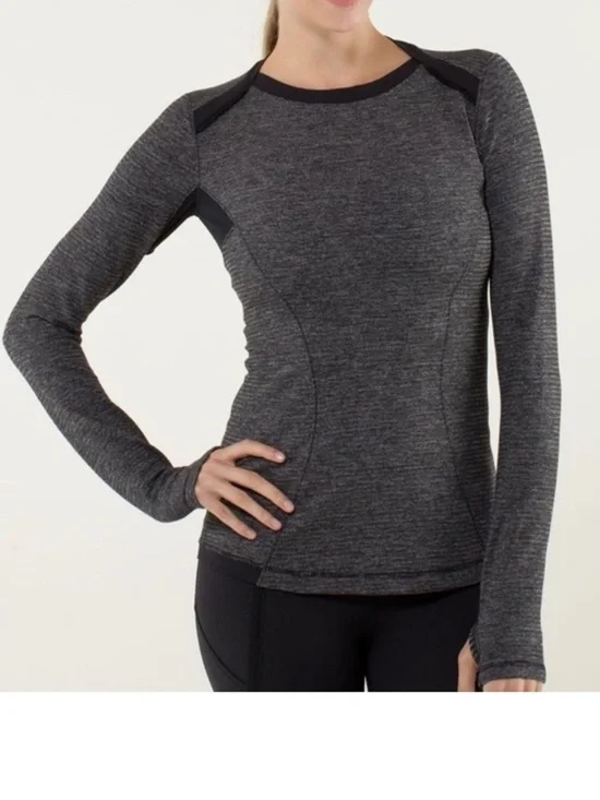 Lululemon Athletica Base Runner Long Sleeve Running Top Heathered Black Size 12