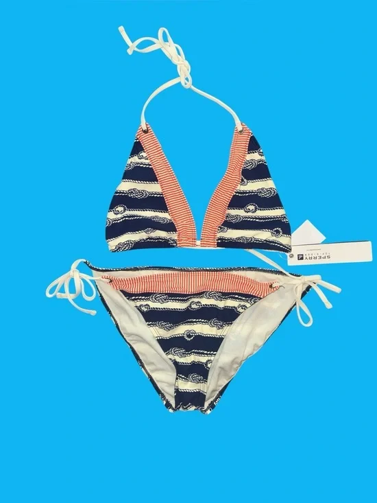 Sperry Navy, Cream & Coral Striped Triangle Bikini 2-PC Nautical Swimwear Set