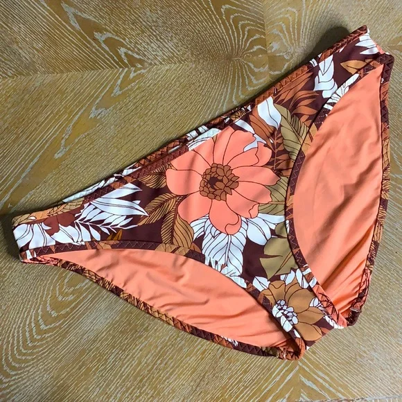AERIE Brown White Floral Bikini Swim Bikini Bottoms XL