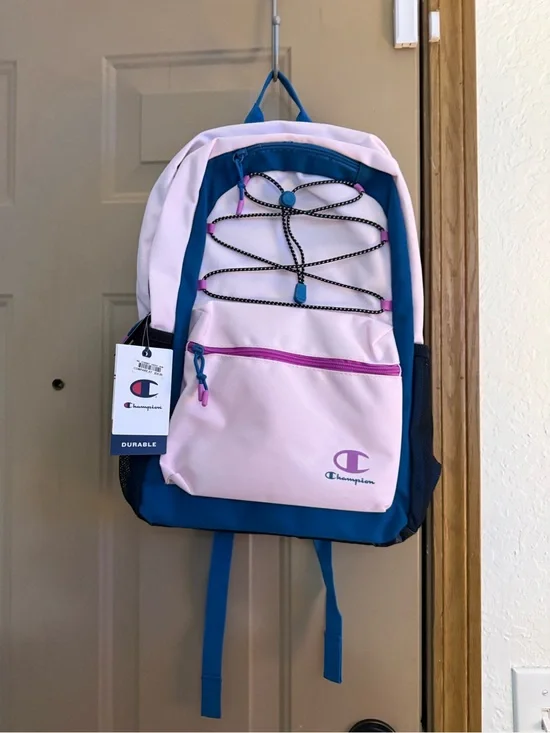 Champion Pink and Blue Kids Backpack with Bungee Front