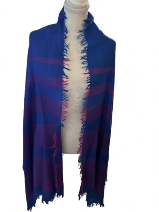 Purple & Blue Striped Pashmina Style Scarf Wrap Shawl Soft Lightweight Boho