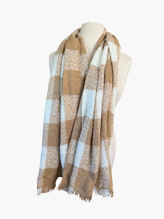 Cozy Plaid Throw in Camel and White - Home Accents