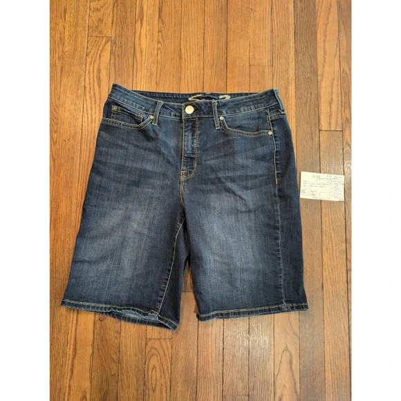 Seven7 Womens Dark Wash Stretch Denim Bermuda‎ Shorts Size 33 Blue Mid Rise Knee