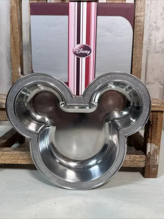 Vintage Disney Iconic Mickey Mouse Ears Metal Silver Bowl New In Box