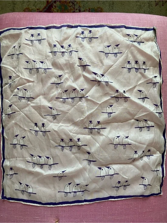 Vintage Silk Blend Hand Rolled imperfect Bird Print Scarf