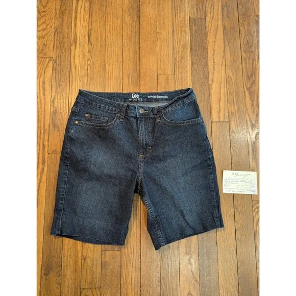Lee Riders Womens Midrise Bermuda Shorts Dark Wash Stretch‎ Denim Size 10 Hemmed