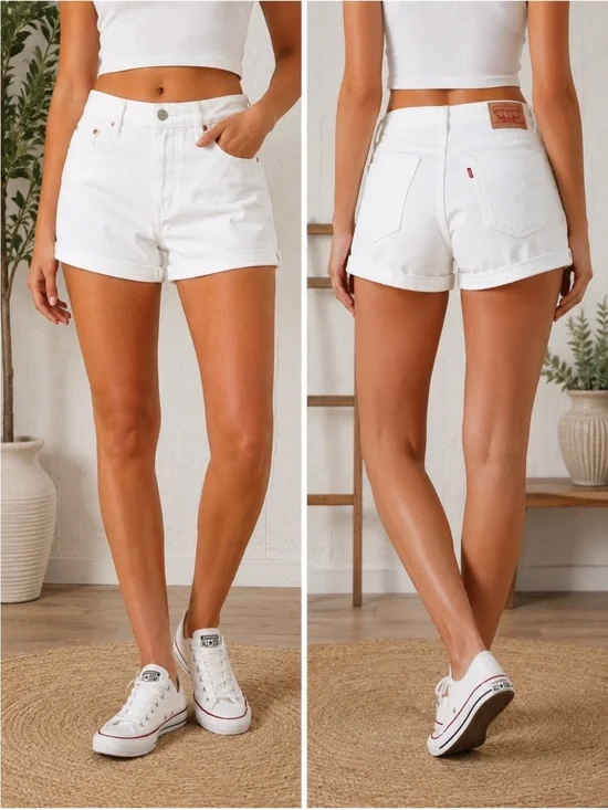 Levi’s 515 White Denim Cuffed Shorts Excellent Condition High Rise Sz 14