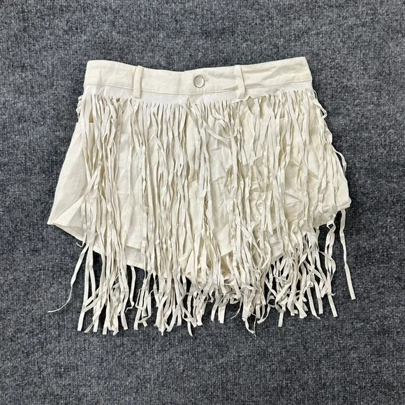 Le Lis Shorts Womens Size S Cream Denim Fringe Western Festival Boho Casual