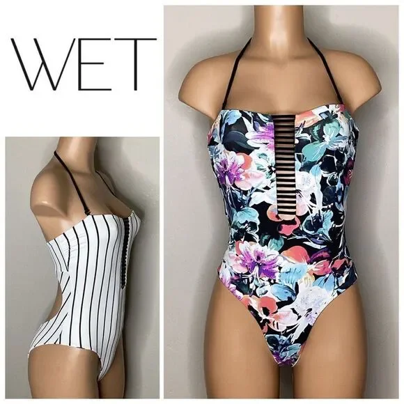 New. WET watercolor floral reversible swimsuit. X-Small. Retails $208