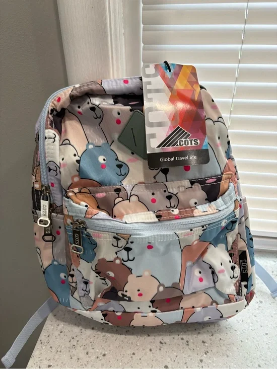 NWT COTS Kids Bear Print Mini Backpack in Pastel Blues & Neutrals
