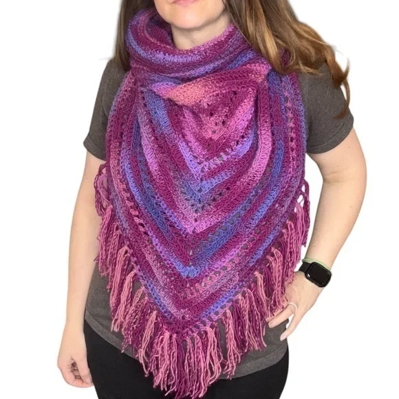 Handcrafted Crochet Hooded Cowl Scarf With Fringe New Handmade by Seller Knit