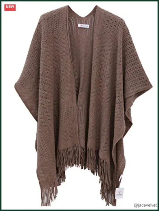 Soft Acrylic Knit Shawl Wrap Poncho Cardigan Cape Fringe Lightweight