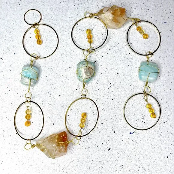 Caribbean Calcite Citrine Wall Hanging | Raw Citrine Crystal | Citrine Beads