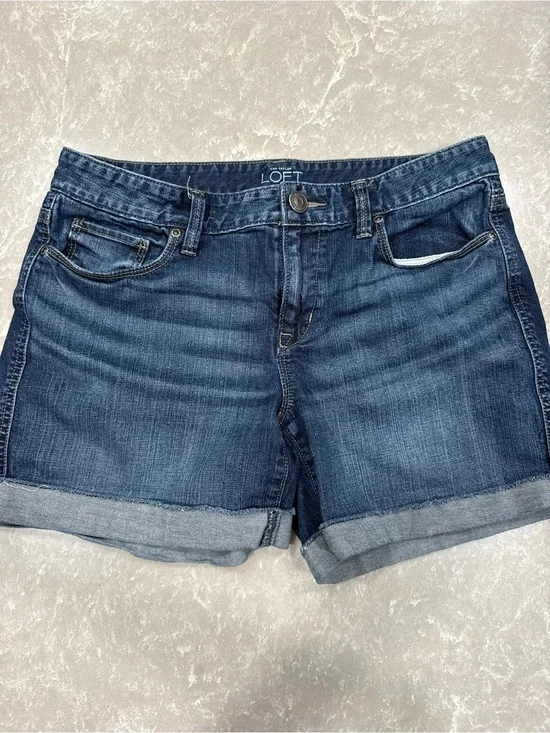 LOFT Denim Shorts Women’s 28/6 Medium Wash Cuffed Stretch Jean Shorts Casual