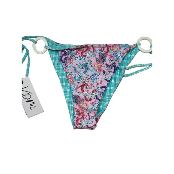 VDM The Label Ziggy Reversible‎ Bottom Pink Dragon to Blue Check Medium New