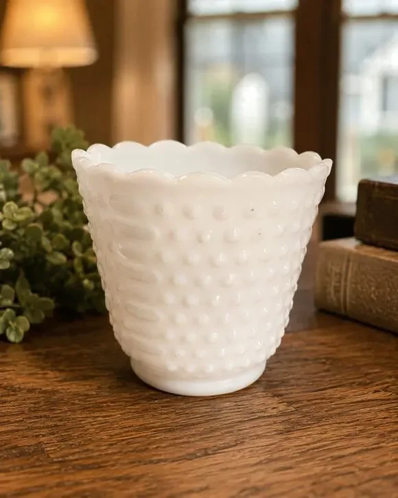 Vintage Fire King Hobnail Milk Glass Planter/Vase