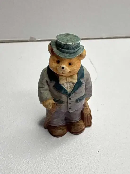Jaimy Vintage Dapper Bear Figurine with Top Hat and Cane