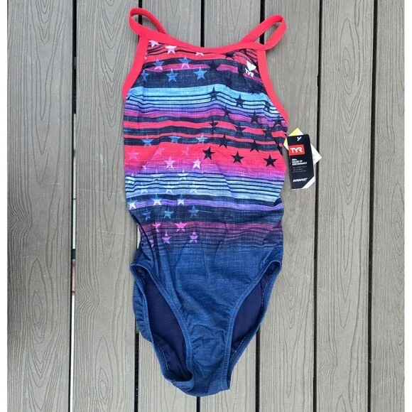 TYR DuraFast One Liberty DiamondFit 1pc Swimsuit - Red/white/blue Sz 30 New