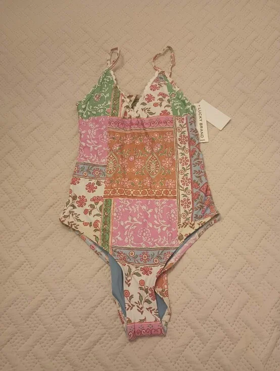 Lucky Brand Patchwork One-Piece Swimsuit M