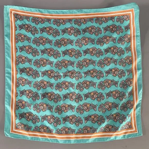NO BRAND Teal Orange Paisley Silk Pocket Square