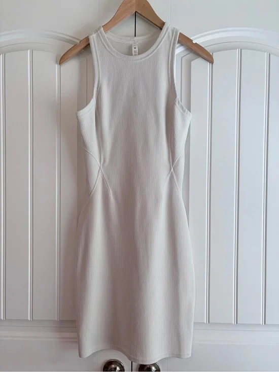 Lululemon Ribbed Softstreme Slim-Fit Tank Dress Racerback Ivory Women's Size 6