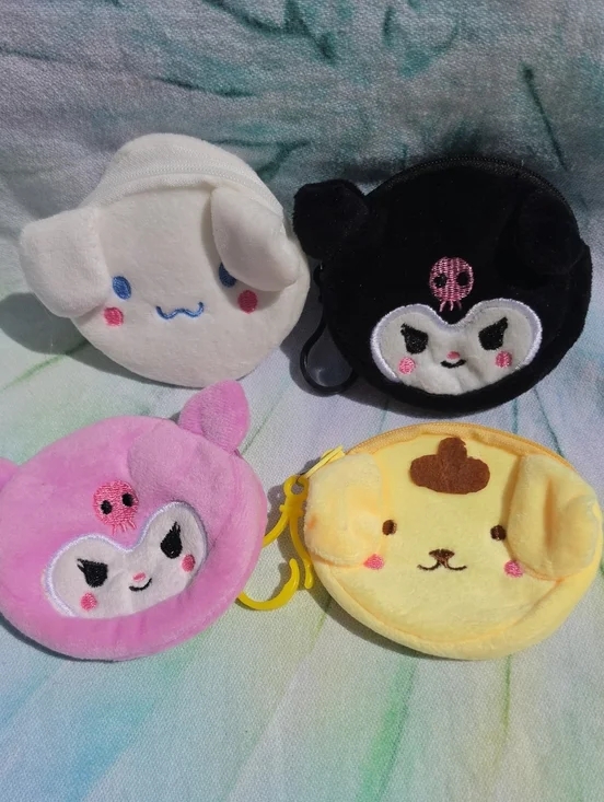 Sanrio Friends Plush Character Coin Pouches - White, Black, Pink, Yellow