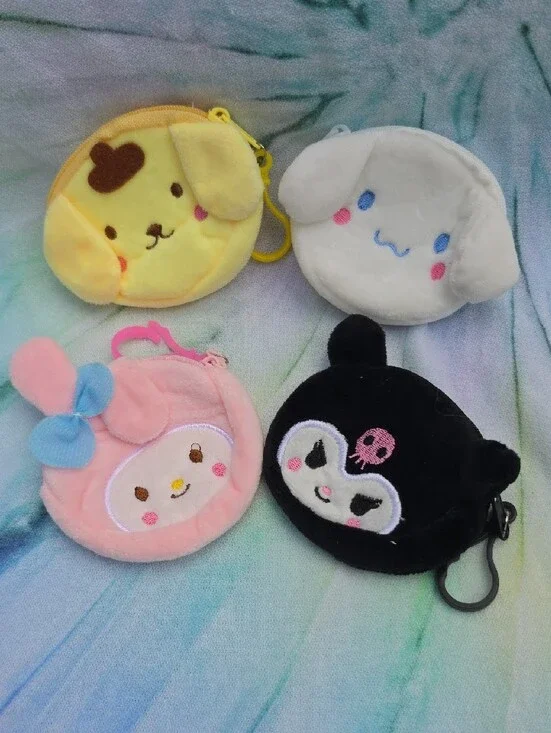 Sanrio Friends Plush Character Coin Pouches - Pink, Black, Yellow, White