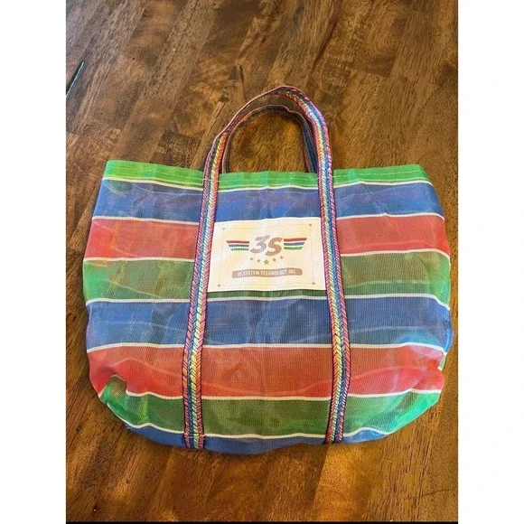 Kids Size 3S System Technology‎ Mesh Tote - Mini Rainbow Striped Beach & Toy Bag