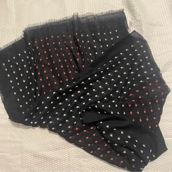 Polka dot scarf tablets Swiss dot pink white navy blue fringe